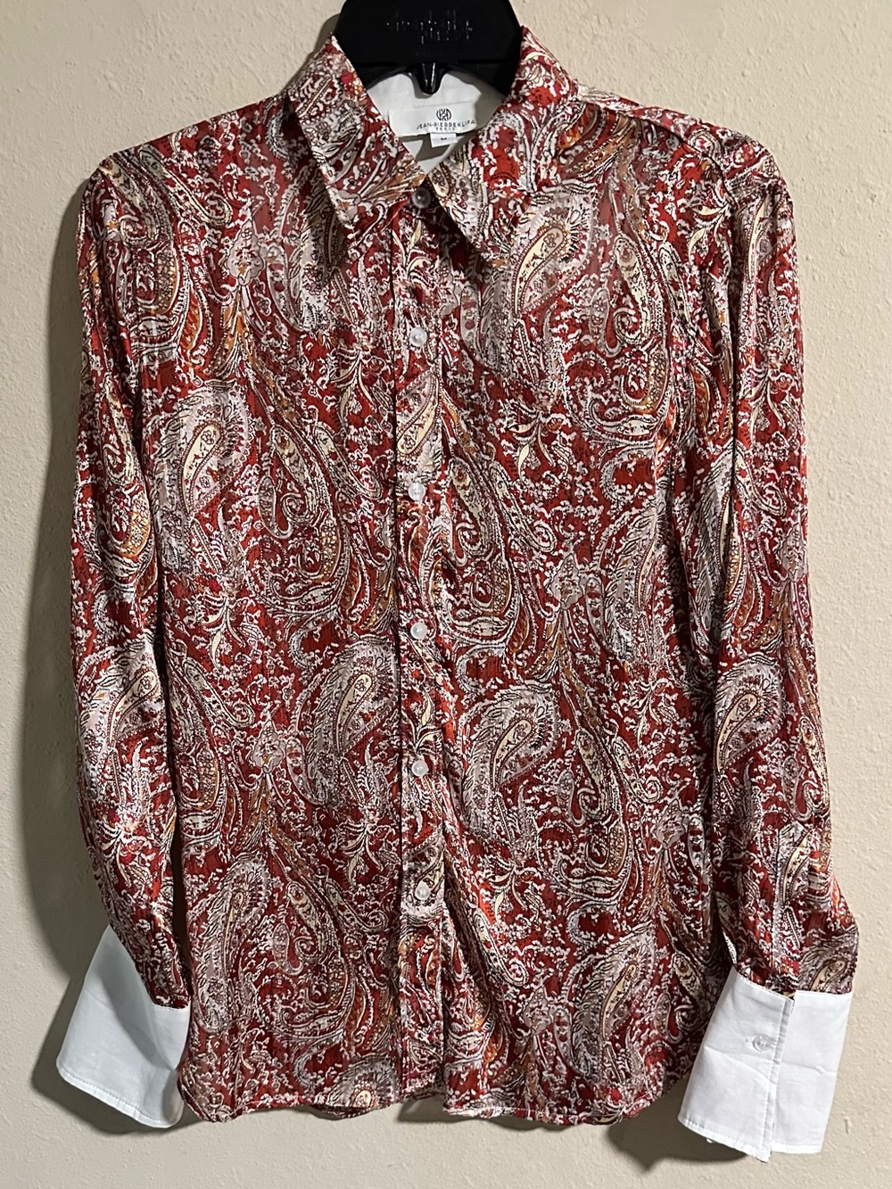 Jean-Pierre Klifa Paris Parktown Paisley Shirt in Rust Red with Contrast Cuffs